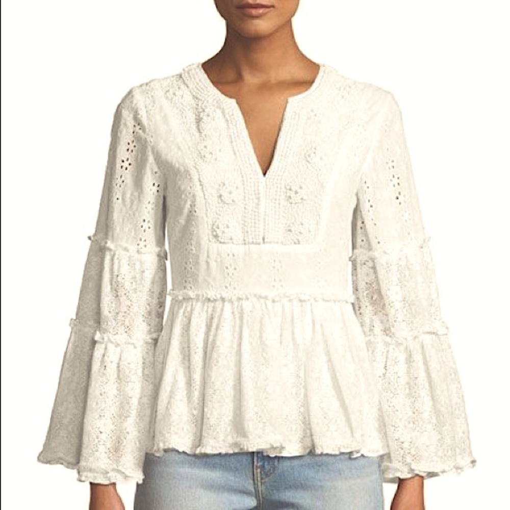 ALEXIS Melitta V-Neck Long-Sleeve Eyelet Lace Top